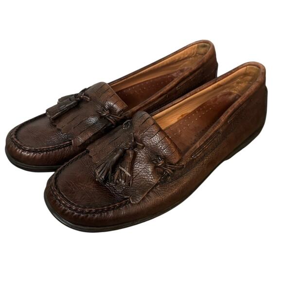 JOHNSON & MURPHY Leather Slip On Tassel Loafer Mens SZ 10 - Picture 2 of 11